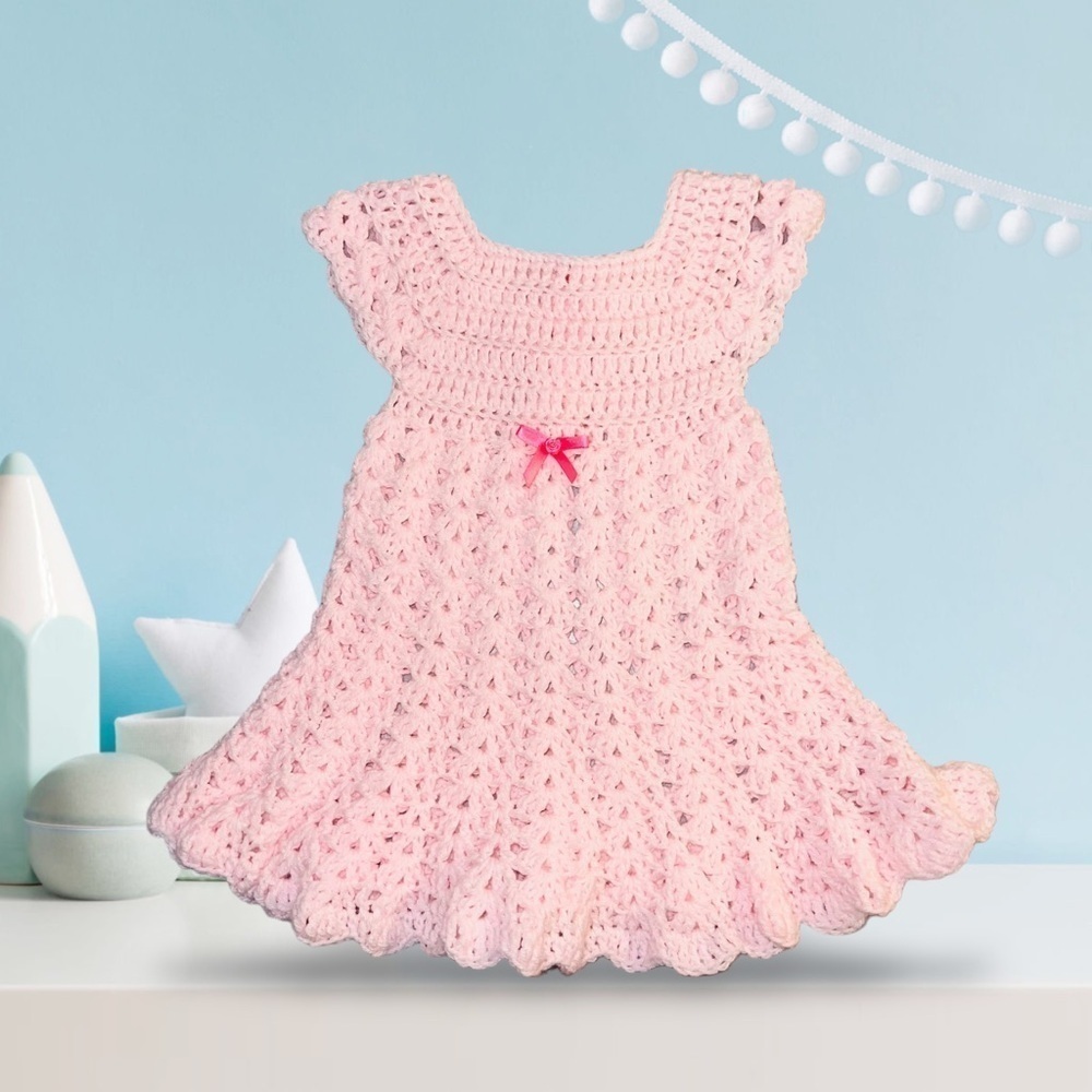 Doll-Bear-Baby  Crocheted Dress Handmade Handcrafted